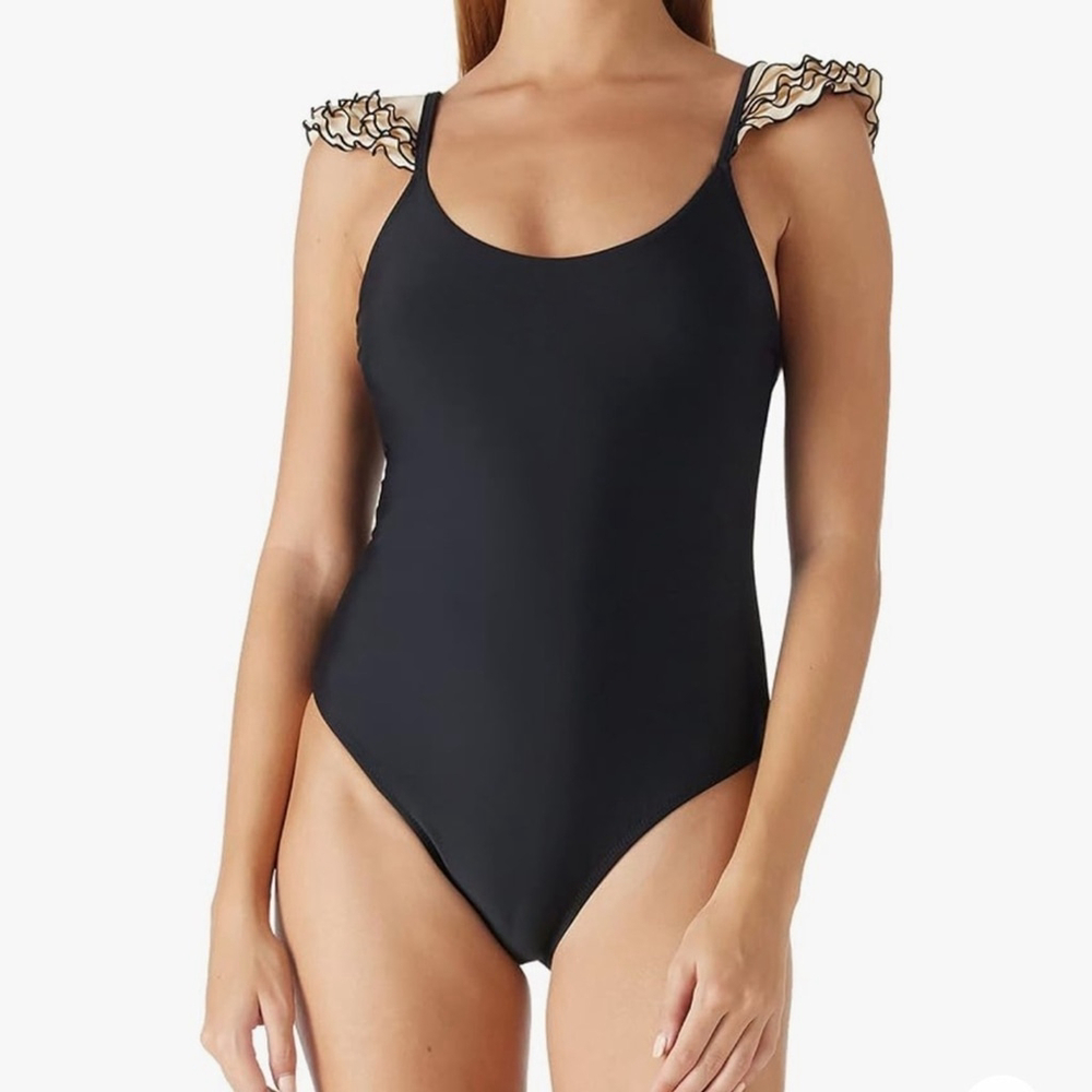 NWT RELLECIGA Women's Scoop Neck One Piece Ruffle Swimsuit CUTE!